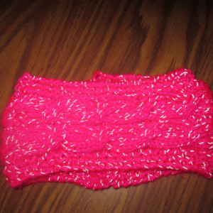 Hand Knit Headband/ Earmuff- Reflective Neon Pink