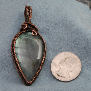 Flashy Labradorite Pendant crafted with pure copper wire - one of a kind piece of wearable art.