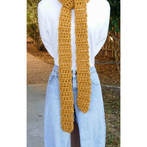 Extra Long & Skinny Mustard Scarf, More Color Options, Solid Yellow Soft Crochet Knit Narrow Chunky Thick Bulky Winter Women's Men's Wrap, Ready to Ship in 3 Days