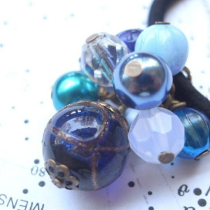 Hair Elastic Navy Color Lampwork Beads Inspired Space Starry Sky Galaxy Blue Hair Accessory Jewelry Cosmo Space Planetarium zodiac