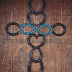 Horseshoe Blue Infinity Heart Cross, Western  Wedding Decor, Country Wedding DECOR, Barn wedding, love art,Home decor, religious Cross art,