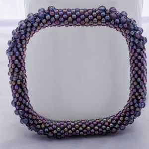 Purple Iris Square Bead Crochet Bangle