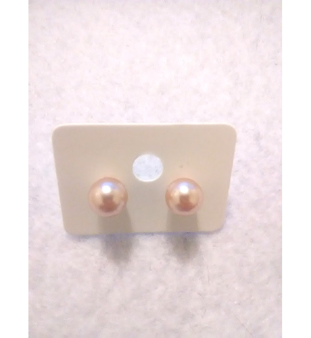 Beige Glass Pearl Stud Earrings, 6mm