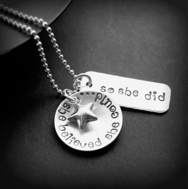 She Believed Sterling Silver Hand Stamped Necklace