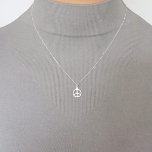 Free Shipping - Sterling Silver Small Peace Sign Necklace - 20 inches long