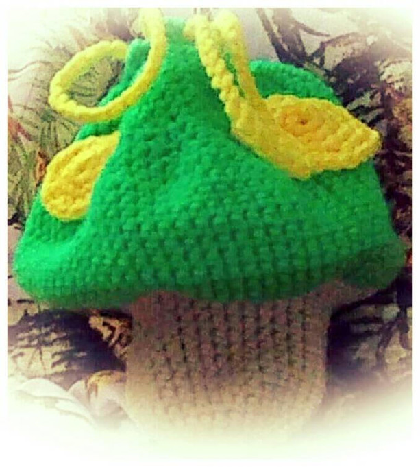 Crochet Drawstring Mushroom Bag