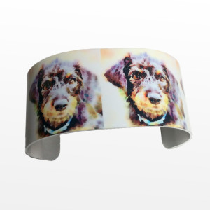 Photo cuff bracelet, aluminum, Whimsical Wire-Haired Doxie