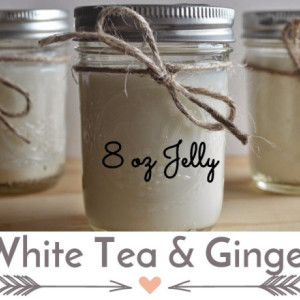 White Tea & Ginger 8 ounce  Scented Handcrafted Soy Candle Jelly Jar