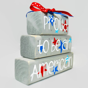 July 4th Proud To Be American Star Decor WoodenBlock Shelf Sitter Stack