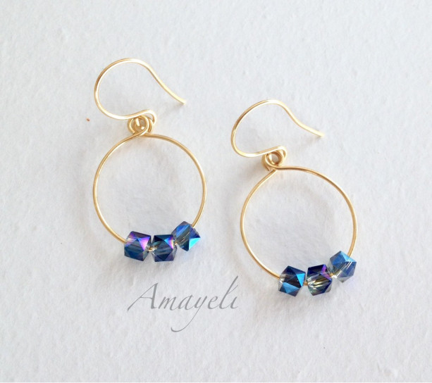 Gold hoops, hoop earrings, blue and gold earrings, beaded hoops, silver hoops, jewelry, earrings, small hoop earrings, gifts for her