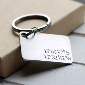 Stainless Steel Coordinates Hand Stamped Key Chain