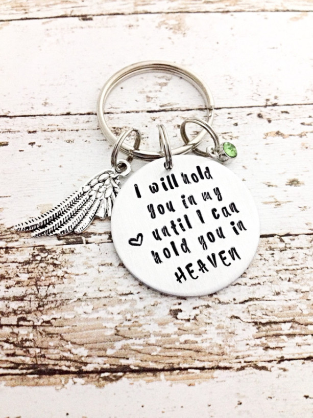Memorial jewelry, remembrance jewelry, funeral gift, infant loss, keychain, hand stamped memorial gift, loss of dad, angel wing charm