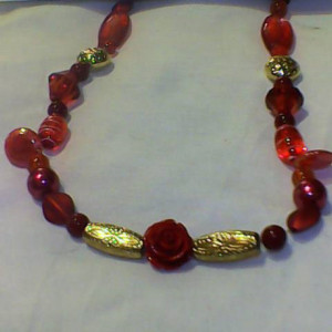 Homemade Red Rose Jewelry Set necklace, ring, earrings, bangle bracelet