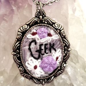 "Geek" Embroidery Hoop Art Necklace
