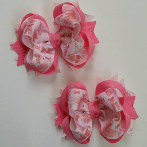 Set of 2 pcs 4 inch pigtails hair bows for girls, small Stacked Boutique Hair Bow, bow girl hair, baby bow