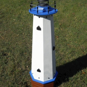 48" Solar lighthouse wooden well pump cover decorative garden ornament - blue accents