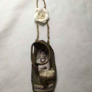 Sweet Antique Altered Baby Shoe Inspirational Quote
