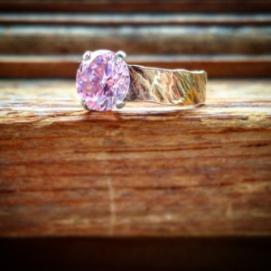Spellbound Pink CZ Solitaire Ring in Brass