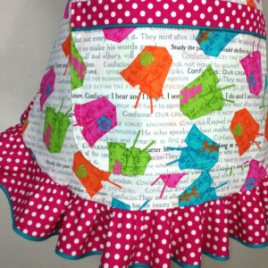 Retro Kitchen Apron for Women , Neon Chinese Take Out Boxes , Adjustable with Ruffle