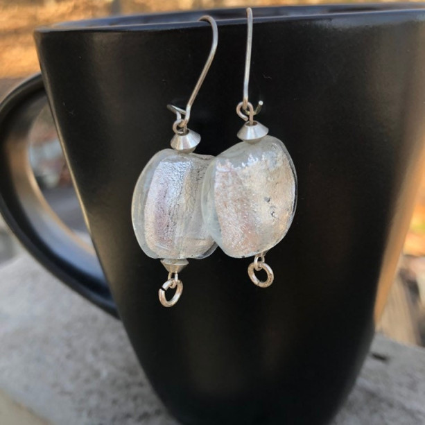White beauties earrings, square glass earrings, bohemian earrings, gypsy earrings, festival earrings, beach life earrings, beaded earrings