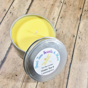 Green Tea & Lemongrass Vegan Candle, Soy Wax Candle, Natural Soy Candle, Eco Friendly, Scented Soy Candle, Handmade Candle, 8 Oz Candle Tin