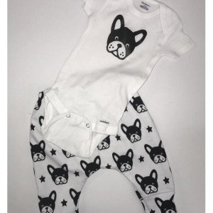 Boston Terrier pants and onesie infant outfit