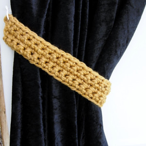 Gold Curtain Tie Backs, Solid Dark Yellow, One Pair of Tiebacks for Drapes, Handmade Crochet Knit, Simple, Basic, Thick, Ready to Ship in 3 Days