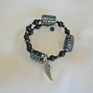 Unity in Trinity™ Gratitude Bracelet of Black Glass Beads with Wing