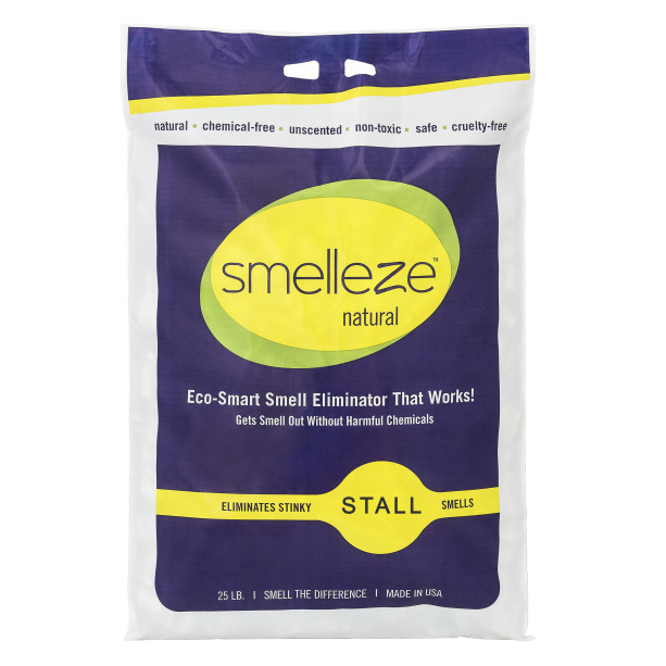 SMELLEZE Natural Stall Smell Deodorizer Granules: 25 lb. Bag Sprinkle 3-5 Cups/Stall