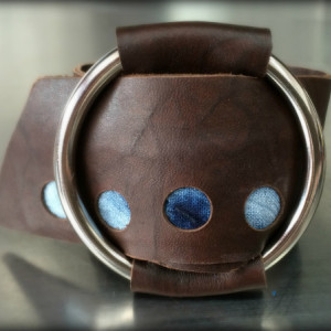 Shibori Brown Leather Wrap Cuff with Silver O Ring (Medium)