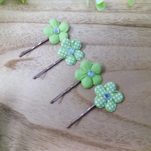 Green Set of 4 Flower Hair Pins | Handmade | Bobby Pins | Girl Hair Accessory | Hair Clips | Hair Barrette | 4 Pack
