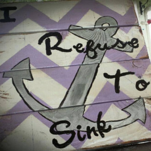 I Refuse To Sink Pallet Sign, inspirational, anchor, purple, pallet, wood, sign, wall hanging, decoration, inspirational wall art