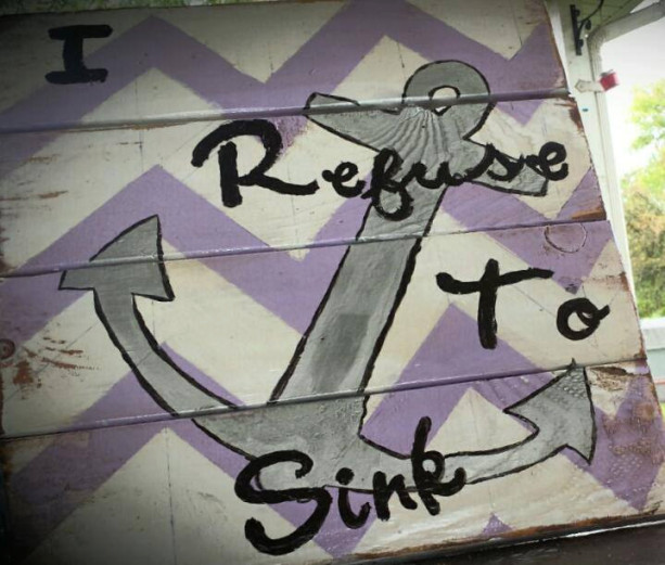 I Refuse To Sink Pallet Sign, inspirational, anchor, purple, pallet, wood, sign, wall hanging, decoration, inspirational wall art