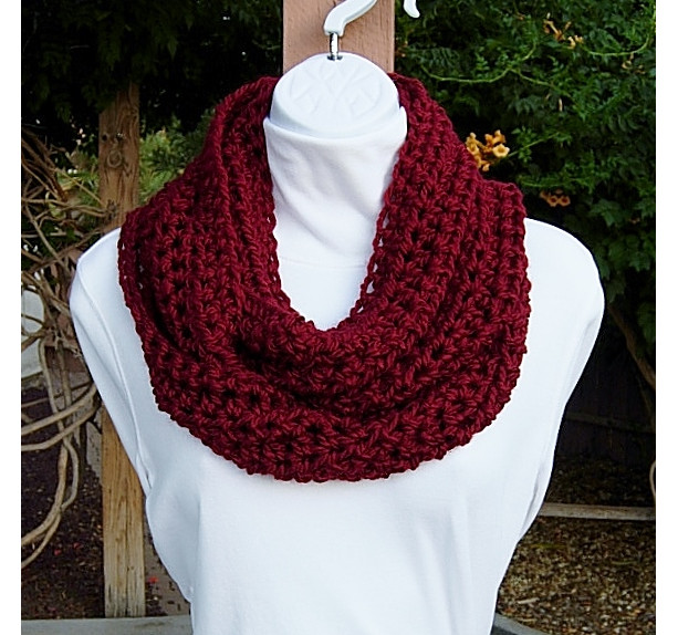 Women's Solid Dark Red INFINITY SCARF Extra Soft Chunky Loop Cowl, Crochet Knit Warm Winter Lightweight Circle Eternity..Ready to Ship in 3 Days