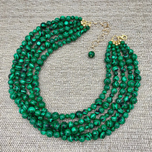 Chunky Green Malachite Necklace - 18", Green Necklace, Green Beaded Necklace, Multi Strand Green Statement Necklace, Turquoise Jewelry Necklace