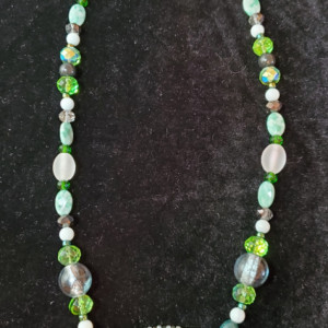 Necklace - Green Indian Agate in Glass Beaded Bezel, ID - 280