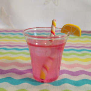 Pink Lemonade Drink with Swizzle and ice cubes fits american girl doll food