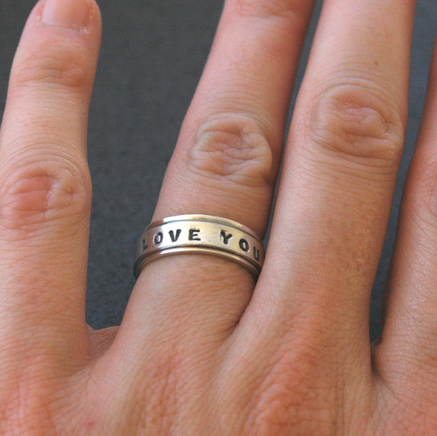 Handmade Spinner Ring in Sterling Silver - Say what YOU want - in Uppercase Block Font