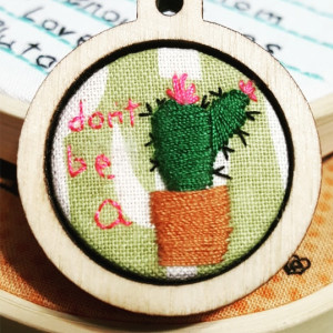 Cactus Embroidery Hoop Necklace