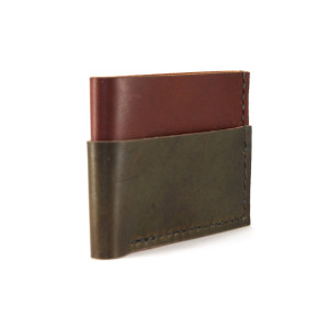 Leather Card and Cash Wallet in Brick and Olive