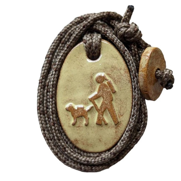 Girl and Dog Hikers Backpackers Necklace Pendant Gift Wheat