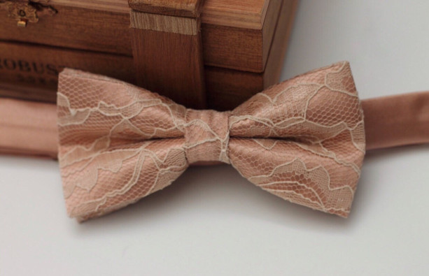 Rose Gold Lace Bow Tie  - Rose Gold with Champagne Lace Bow Tie - Groom Bow Tie - Pink Bow Tie - Adult Bow Tie - Baby Bow Tie - Wedding
