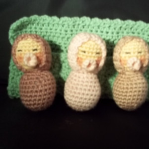 Three Sleeping Babies - Shades of pink and Mauve-Green Blanket