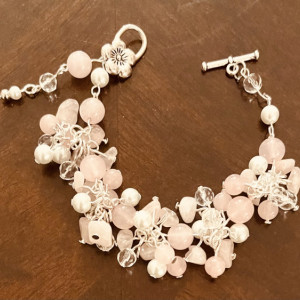 “Open Heart” Cluster Rose Quartz Crystal Bracelet 