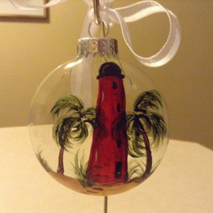 Ornament,  glass,  Ponce Inlet lighthouse, hand painted