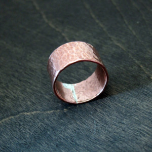 Wide Recycled Copper Dapple Hammered Ring 10mm wide Forged Copper Band- Rustic Ring