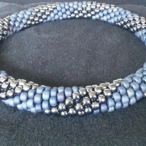 Handmade Beaded Denim and Silver Swirl Necklace for MED/LARGE dogs