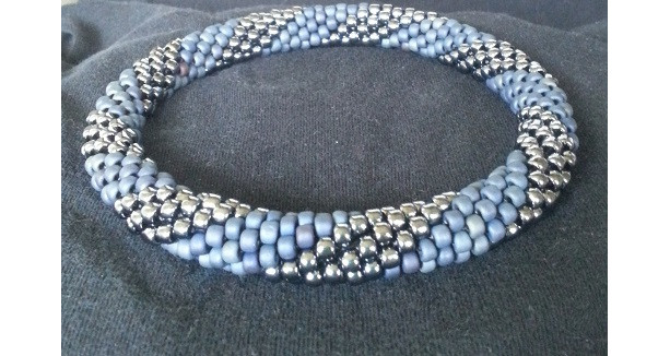 Handmade Beaded Denim and Silver Swirl Necklace for MED/LARGE dogs