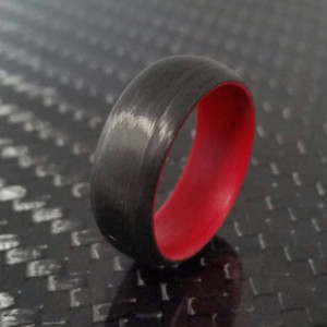 Men's or Women's Carbon Fiber Legacy Ring with red interior- Handcrafted -Lightweight - Black Band with Red interior - Custom Band widths