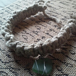 Macrame Thick Hemp Bracelet with Wire Wrap Green Stone